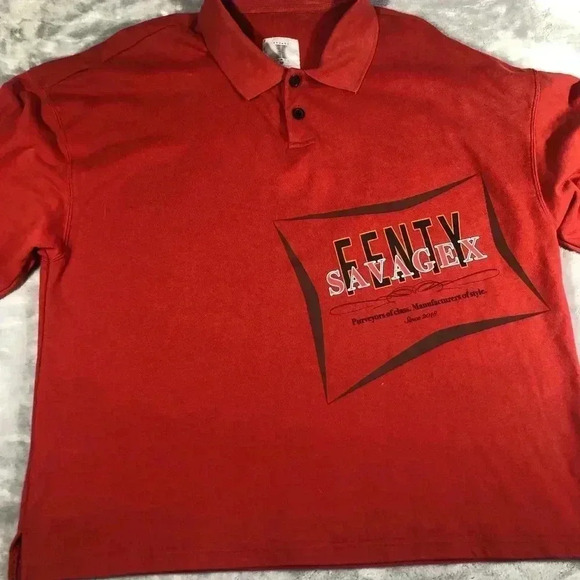 Savage Fenty Xssential Terry Back Page Long Sleeve Polo - Left on Red medium - Picture 1 of 3